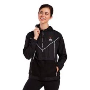 Orangetheory OTF Windbreaker nylon jacket Sz L HOODED HALF-ZIP SPORT ANORAK